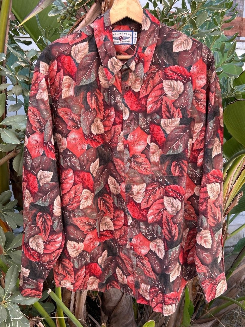 Vintage 90s Straight Down Leaf Print Button Up Shirt USA Made Medium